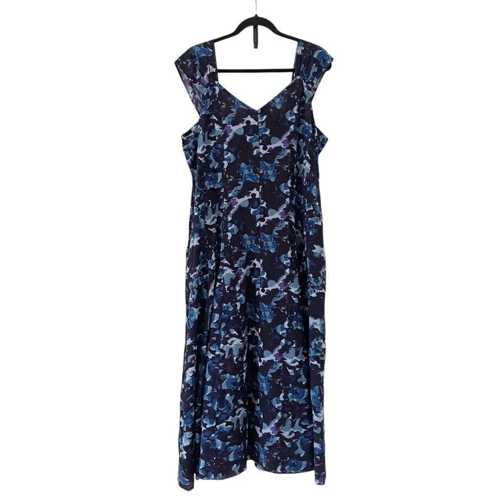 Papa Vancouver Blue and White Flutter Sleeve‎ V-Neck Sundress NWT